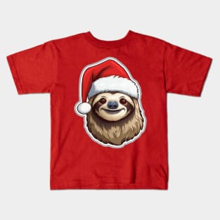 Christmas Sloth Wearing Santa Hat Kids T-Shirt